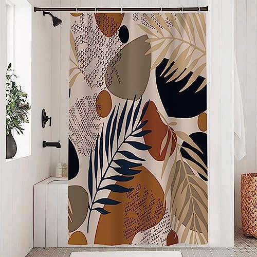 Uiiooazy Duschvorhang Boho Style, Duschvorhang 120x200cm Blau Blätter Abstrakt Schwarz Grau Geometrisch Muster Duschvorhänge Anti Schimmel Stoff Waschbar Wasserdicht Polyester Bad Vorhang mit 8 Haken