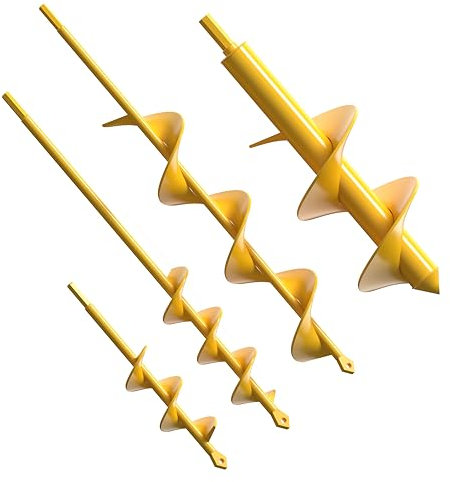 Nafogar Lot de 4 forets hélicoïdaux de jardin pour plantation – Pour jardiner les bulbes, les fleurs et les plantes à massifs – Conçu pour s'adapter à n'importe quelle perceuse hexagonale 3/8 (jaune)
