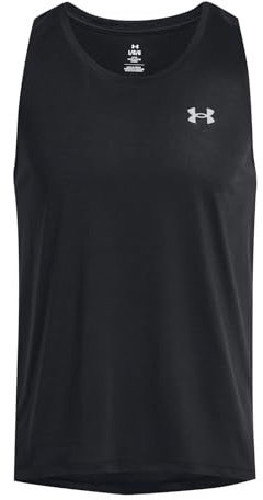 Under Armour Launch Singlet Camiseta sin mangas para hombre, camiseta de deporte ligera y de secado rápido, color negro/reflectante