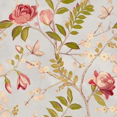 Lola Red Wallpaper - Floral Flowers Naturistic Leaves Plants - Trendy Modern Contemporary Feature Wall