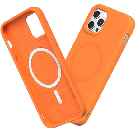 RhinoShield Hülle kompatibel mit [iPhone 12/12 Pro] | SolidSuit - MagSafe-kompatibel -Stoßdämpfende & schlanke Schutzhülle mit Premium Finish - 3.5 Meter Fallschutz - Neon Orange