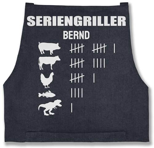 Schürze - Grillschürze - Seriengriller mit Name Lustiges Geschenk Grillen Grillgeschenk - 85x69 - Jeans Blau - grill schürzen männer personalisierte bäcker lustige grillgeschenke zum backen,