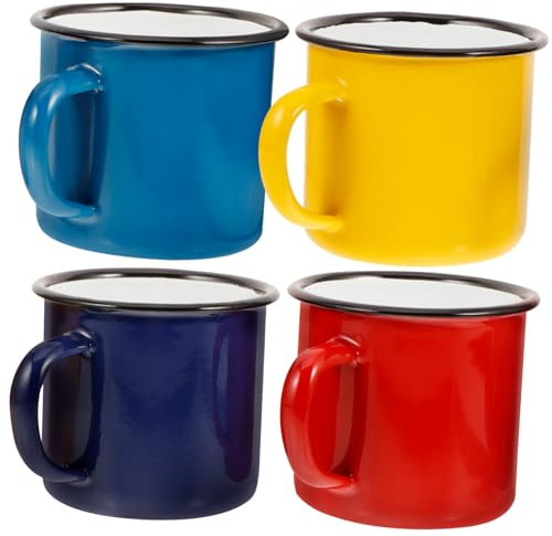 Happyyami 4stücke Emaille-becher Wiederverwendbare Wasser Und Teebecher Camping-kaffeebecher Retro-emaille-tasse Für Heiße Und Kalte Getränke