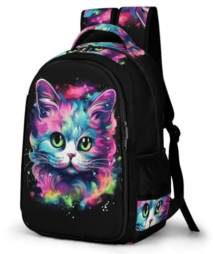 WCEECE Schulrucksack Jungen Teenager Bunte Katze Rucksack Schule Mädchen Schultasche Kinder Schulranzen 5-13 Klasse Ranzen 8-16 Jahre Geschenke Für Jugendliche School Bag for Kids