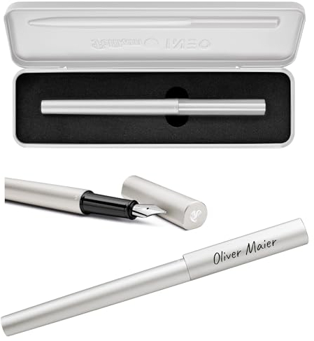 Pelikan Füllhalter Ineo® Elements P6 mit Gravur Geschenk - einzigartige Stifte mit Namen - personalisierte Geschenke zu Weihnachten - Füllfederhalter personalisiert (Silber)
