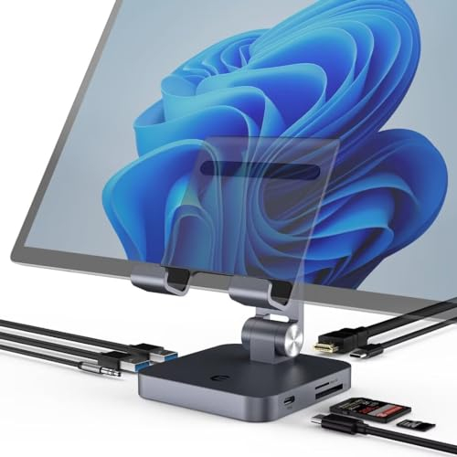 Tymyp 8 in 1 Tragbare Laptop Dockingstation, USB C HUB mit Ständer, Typ C Hub Adapter mit 4K HDMI, 2 USB-A 3.0, 100W PD, 3,5 mm Audiobuchse, SD/TF Kartenleser für Surface/USB-C-Tablets und Handys