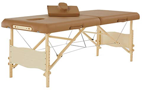 WQZStar Spa-Tische, tragbare 2-teilige Massageliege, Breite 71 cm, 5 cm Dicke Matratze, Reiki-Schaumstoff, Superior Comfort, Deluxe, robuste Tragetasche (Beige) (Braun)