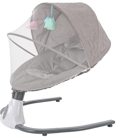 BAOCHADA Babywippe für Kinder bis 18KG, Babyschaukel Babywiege Einstellbar mit 12 Musik, Babywippen mit Moskitonetz&Kopfkissen, 4 Gang Multifunktional Stubenwagen Baby von 1-12 Monate, Gray
