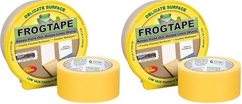 Frog Tape Yellow Delicate Surface Painters Masking Tape 48mm x 41.1m. Indoor painting and decorating for sharp lines and no paint bleed (Pack of 2)