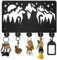 MAYJOYDIY Porte-manteau mural en bois avec motif chat et montagne et lune - 30 x 20 cm - Noir - Décoration murale avec 5 crochets en alliage - Cadeau pour couloir, entrée, cuisine