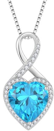 FJ Unendlichkeit Kette Damen 925 Sterling Silber Herz Aquamarin Halskette Anhänger März Geburtsstein Schmuck für Frauen Mutter Freundin Mama