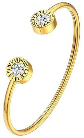 Supcare Frauen Armbänder Gold Armband Römisch Ziffer Armband mit Geburtsstein April Diamant Armband Armreifen Hip Hop Armkette Armschmuck Pärchen Armbändchen Freundschaftsarmband Schmuck für Mutter