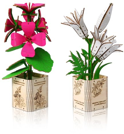 Cuteefun 3D Holz Puzzle Blume Topfpflanzen Modellbausätze für Erwachsene zum Bauen, Hölzerne Konstruktion Bausätze Lilien und Wasabi Dekoration Geschenk für Vatertag Geburtstag Weihnachten