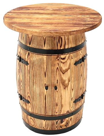 Bonanza Wood Bartisch aus Holzfass - Handgefertigtes Fassbar mit Holz Regal - Fass Barschrank im Retro Stil - Weinregal Holz 80x55cm