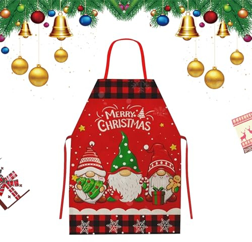LEBKFT Weihnachtsschürzen Lustige Kochschürze mit drei Zwergen Weihnachtsküchen-Gittermuster Backschürzen Damen-Familienschürze Neuartige Weihnachtsmann-Schürze Geschenk für Ehefrau Ehemann Koch