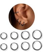 ORAZIO 4 Paar Creolen Schwarz Klein für Damen Herren Schwarz Kleine Creolen Chirurgenstahl Edelstahl Ohrringe Knorpel Huggie Ohrringe Helix Conch Tragus Piercing Schmuck 6/8/10/12MM