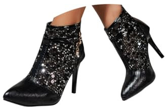 Minetom Donna Glitterati Stivaletti con Cerniera Chelsea Scarpe A Punta Tacchi Alti Stivali Corto Scarpe con Tacco A Spillo A Nero 42 EU
