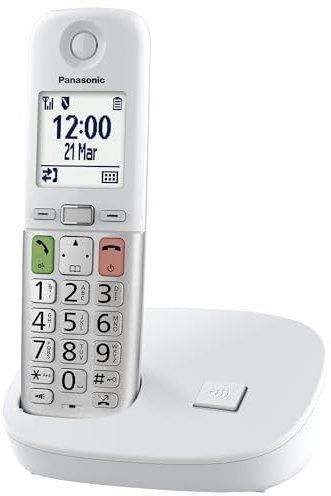 Panasonic KX-TGU410EXW Telefono Cordless Digitale senza Segreteria Telefonica, Unità Base e 1 Ricevitore, Display LCD, Fav Call, Torcia, Compatibile con Apparecchi Acustici, Bianco e Argento