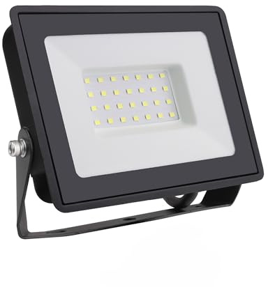 Bright Source LED Floodlight, IP65, 30W, 3300lm, 120° Beam Angle, 6500K Daylight White, Black, with Adjustable Tilt Mounting Bracket & 1m Lead Wire