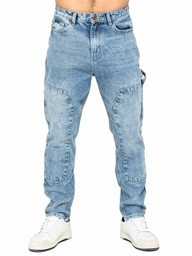 989Zé ENZO Mens Carpenter Jeans Cotton Casual Regular Fit Denim Pants MJ14 Jeans Light Blue 34W / 32L