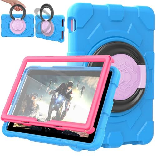 Fire HD 10 Kids Tablet Case, SHREBORN Lightweight Shockproof Case with Screen Protector and 360 Stand, Also for 10in Sony, Blue