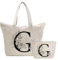 Personalisiert Initialen Tragetasche Canvas, Kosmetiktasche mit Reißver, Damen Handtasche Tote Bag, Einkaufstasche Geschenk für Frau Freundin Mama Schwester, Braut & Brautjungfern Schminktäschchen G