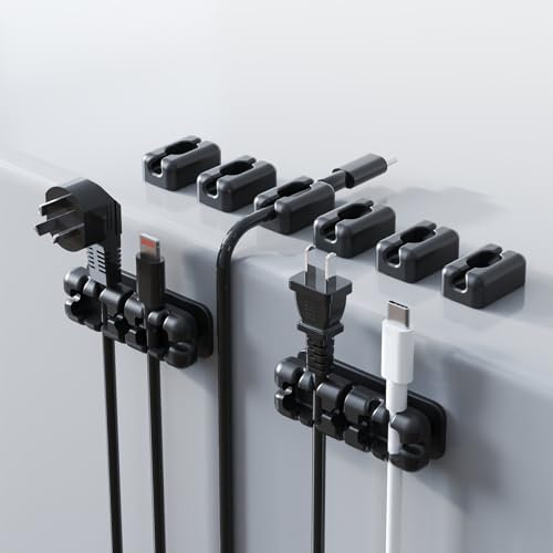8 Pack Black Magnetic Cable Clips, Adhesive Silicone Wire Cable Management Clips Under Desk, Phone Cord Holder for Nightstand Desk Car Wall