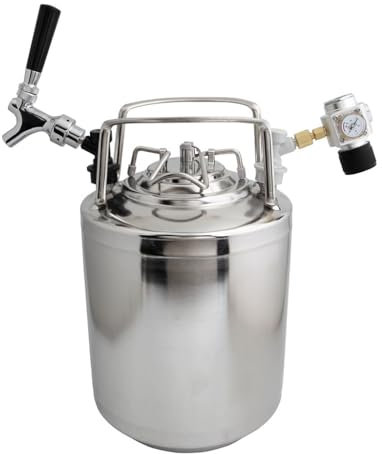 JIEYUZYUO 304 Edelstahl-Fasseimer + Wasserhahn + Druckminderer, Bierzapfanlage, Selbstgebrautes Bierbraufass, 1 Set/15L