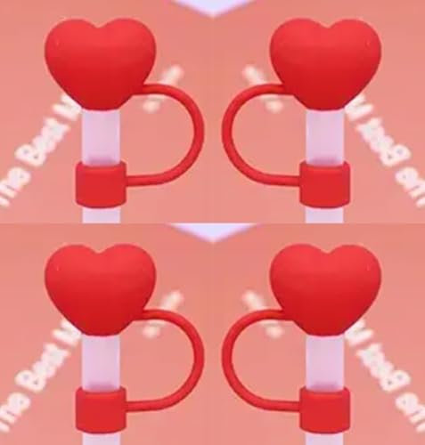 4Pcs Red Heart Straw Cover for Stanley 40&30 Oz Cup, 10mm Silicone Straw Covers Cap for Stanley Cup Accessories, Cute Straw Topper for Tumblers, Straw Cap Stopper for Reusable Straws Tip Lids,Straws