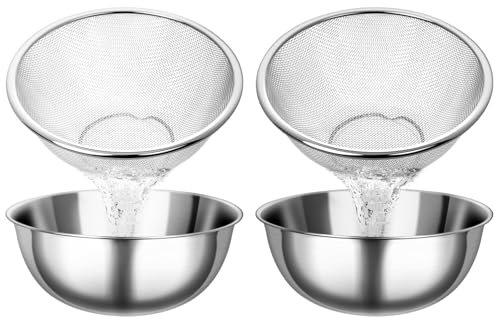 2 set 304 Stainless Steel Mini Strainer Colander with Microporous Bowl,1 Qt Berry Baskets Small Colander For Berries Strawberry Cherry Dishwasher Safe