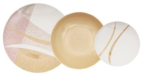 Villa Altachiara Set Piatti 6 Persone, Servizio Piatti 18 Pezzi, In Porcellana, Piatti Piani 26 Cm + Piatti Fondi 21 Cm + Piatti Frutta 19 Cm, Moderni, Adatti A Microonde E Lavastoviglie, Linea Curve