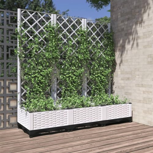 IKAYAA Pflanzkasten mit Spalier, Blumenkasten mit Rankgitter, Gartenspalier für Kletterpflanzen, Blumenkasten für Garten, Balkon Terrasse, 120 x 40 x 121.5 cm,Weiß
