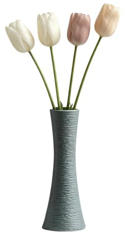20 cm Keramik-Knospenvase, kleine schmale Hals-Konusvase, dekorative Blumenvasen für einzelne Blumenstiele, Heimdekoration, Hochzeits-Tabelaufsätze, Büroschreibtisch (Grau)