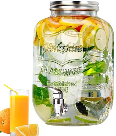 Distributeur De Boisson Avec Robinet, Jarre En Verre Distributeur De Jus De Fruits Réfrigérée Avec Robinet, Fontaine À Eau Et Cocktail, Distributeurs De Boisson De Verre Pour BBQ, Fêtes, Pique-niques