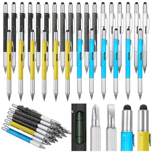30Pcs Multitool Pen Bulk 6 In 1 Multi Tool Pen with Ruler, Level Gauge, Ballpoint, Stylus, Screwdriver Slotted Screwdriver for Men Husband Father's Day Birthday Christmas Thanksgiving Gifts