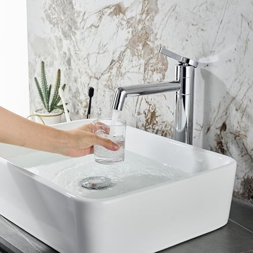 Wasserhahn Bad Chrom Hoch Waschtischarmatur mit 2 Wassermodi | Waschtischarmaturen LakeBayMZC mit Auslaufhöhe 203 mm Messing für Waschbecken Waschtisch im Badezimmer und Gäste-WC