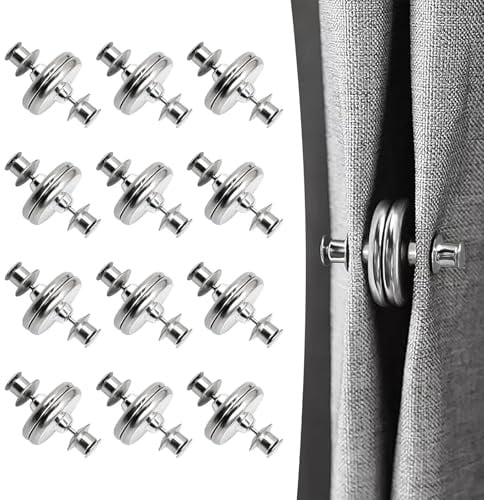 12 Pares Botones Magnéticos para Cortinas de Ducha, Reutilizables Imanes para Cortinas con Cierre, Cierre Magnético Accesorios para Cortina para Dormitorio, Sala de Estar, Comedor, Baño y Cocina