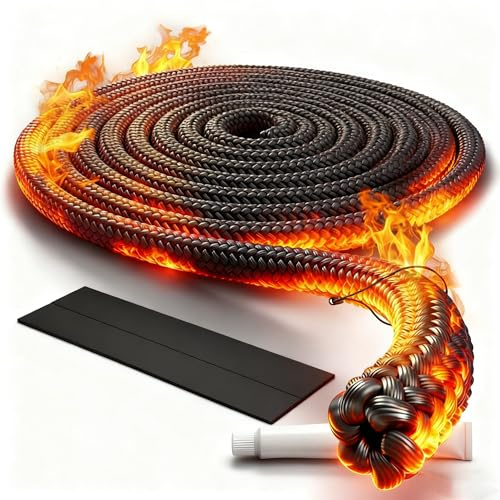 6 – 25 mm, cavo di tenuta per stufa, camino, guarnizione in fibra di vetro, con adesivo ad alta temperatura e adesivi, per camino, forno, stufe a legna