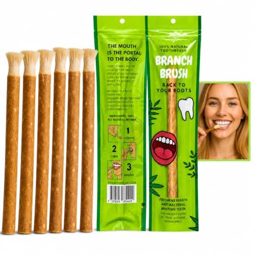 Branch Brush Original Miswak Stick 6Pcs - 100% Natural Organic Miswak Toothbrush - Traditional African Siwak Stick for Teeth Cleaning, Fresh Breath & Natural Oral Care - Eco Friendly Interdental Brush