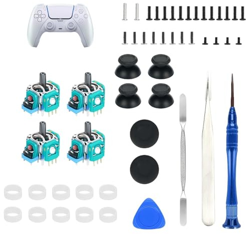 Modules analogiques 3D de remplacement compatibles manette PS5 / DualSense Edge, kit de réparation joystick avec thumbsticks, anneaux anti-dérive et outils