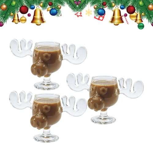 OALYGEI ElchGläser Weihnachtsglas,Elch Gläser Christmas Mug,2025 Neu Weihnachtstassen,Elch Glas Moose Mug,Weihnachtsgläser National Weihnachtsurlaub,Klar,Urlaubsgeschenke für Kaffee,Tee,Getränke (3)