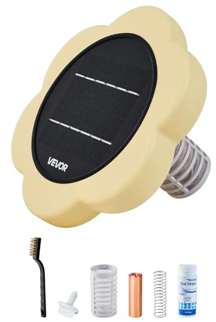 VEVOR Ionizador Solar para Piscinas hasta 170.343 L, Purificador de Agua con Ionización de Cobre con Ánodo de Cobre, Resorte, Cepillo para Evitar Olores Desagradables, en Forma de Flor, Amarillo