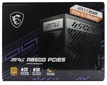 MSI 824142293058 Original Fuente de alimentación del Ordenador de sobremesa 850 vatios MPG A850G PCIE5 para mag Codex 5 10 (MS-B930), 10SA (MS-B930), 10SC (MS-B930), X5 12TE (MS-930), 12TF (MS-B930)