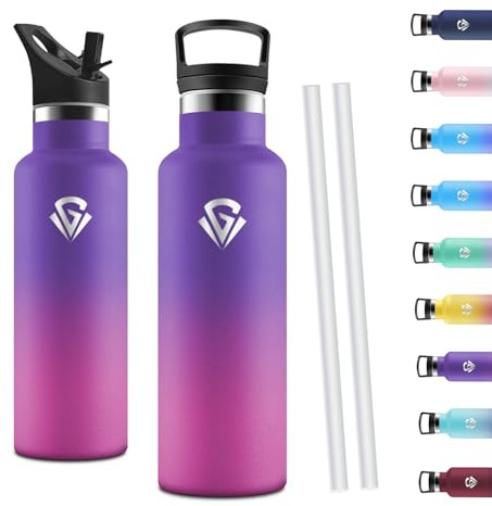 Motswedi Trinkflasche 750ml, Trinkflasche Edelstahl, Thermosflasche, Premium Vakuum Isolierflasche, Wasserflasche für kaltes und heißes Wasser, Leckdichte für Sport, Reisen, Tiefes Purpur & Rosa Rot