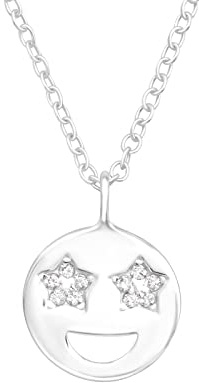 Bungsa Smiley ECHTSILBER Halskette mit Kristall .925 Sterling Silver 45cm