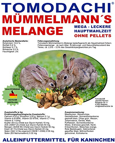 Tomodachi Kaninchenfutter pelletfrei Alleinfutter Müsli Kaninchen Gemüsemix Hasen Möhrenflocken Erbsenflocken Erdnüsse Sonnenblumenkerne Getreide 15kg