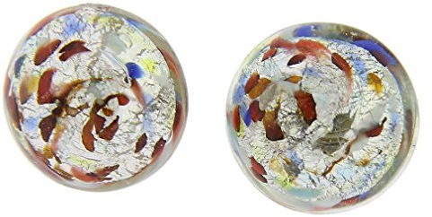 Pendientes de Botón de Murano - Confeti Multicolor Plateado