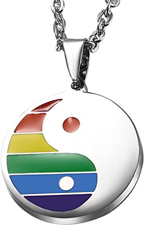 OIDEA Herren Halskette mit Regenbogen Yin Yang Anhänger, Edelsatahl Homosexuell LGBT Gay & Lesbian Pride mit 55cm Kette