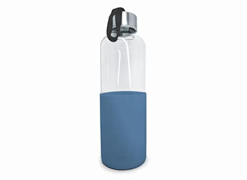 Nerthus Botella Cristal Azul Bottiglia di Vetro da 600 ml Blu, Borosilicato e Silicone