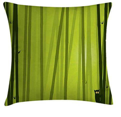 ABAKUHAUS Bambus Kissenbezug, Botanischer Wild Animal, Digitaldruck Wasser Resistent Farbfest mit Reißverluß und Waschbarer Kissenhülle, 40 x 40 cm, Apfelgrün Schwarz